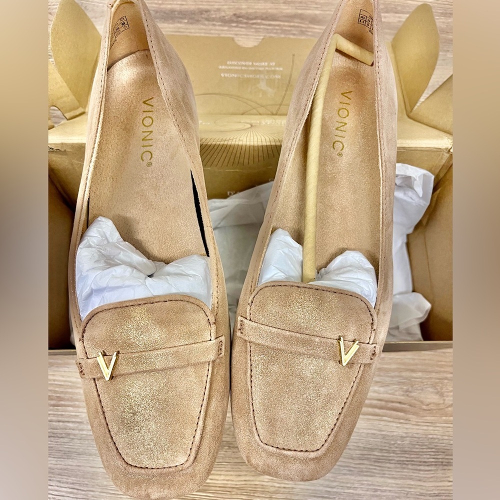 VionicβNEW Hayes Square Toe Leather Loafer Rose Gold Size 8.5 Narrow